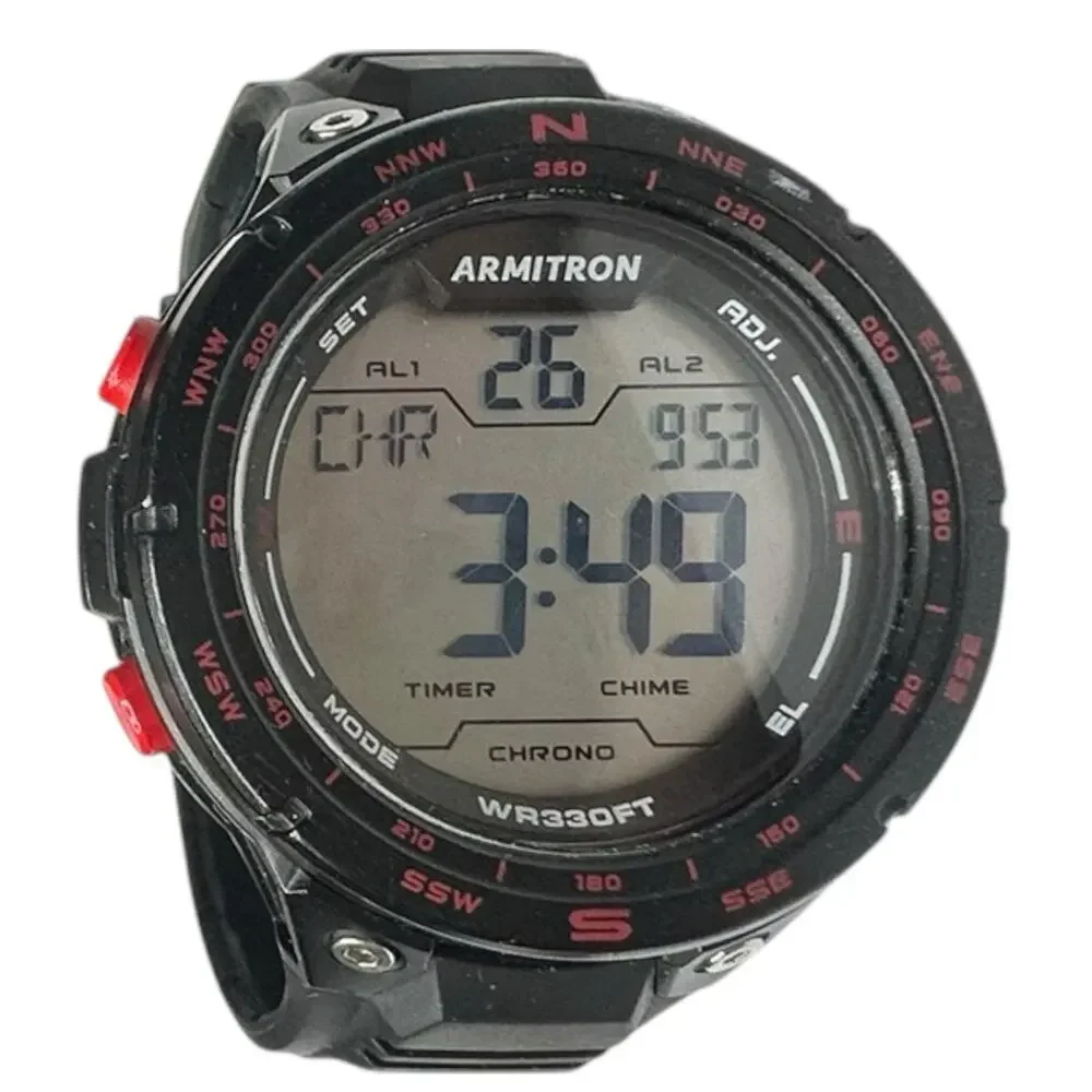 Armitron ProSports Digital Watch Mens Black Red Day Date Water Resistant Working